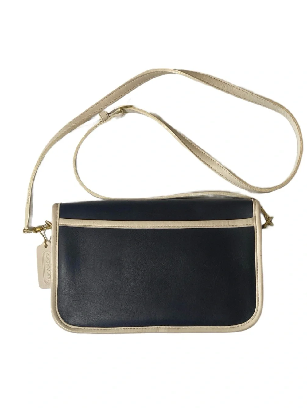 Vintage Coach With Spectator Pocket Purse Navy Blue Parchment White #9668 Rare